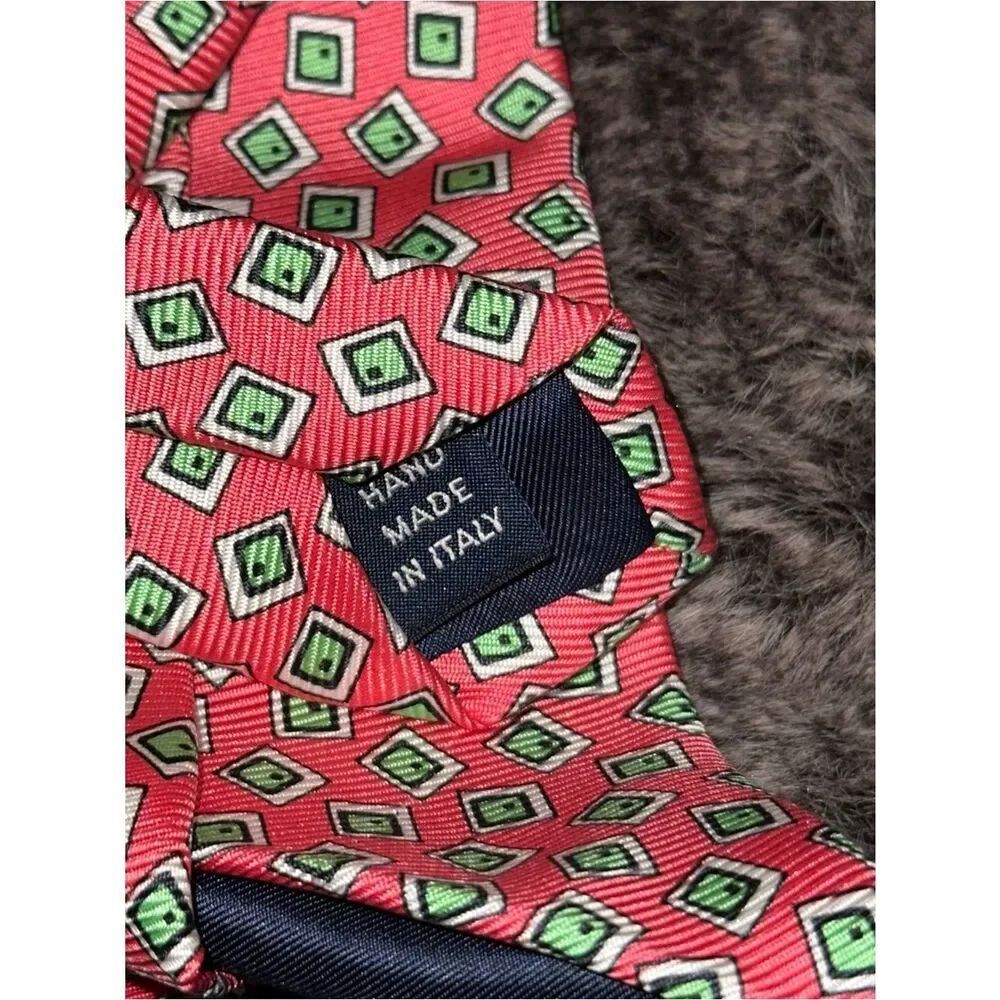 Polo By Ralph Lauren Red Green Geometric Novelty Print Silk Tie OS Made In Italy - Picture 5 of 5